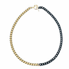 Load image into Gallery viewer, Half n' half curb chain necklaces. Unique Black and gold necklace. Lucky Birds Boutique. The Valerie Collection.