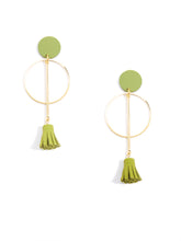 Load image into Gallery viewer, Drop Earring - small circle and suede tassel