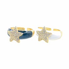 Load image into Gallery viewer, Black candy star ring and white candy star ring. plated with gold ring. Lucky Birds- The Valerie Collection.
