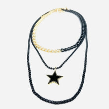 Load image into Gallery viewer, Lucky Birds Boutique's Valerie Collection- High Quality enamel dipped necklace collection. Long black cable chain necklace, ball chain necklace with vintage star pendant, 18K gold plated curb chain necklace 1/2 dipped in black enamel.