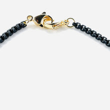 Load image into Gallery viewer, High Quality Enamel dipped Cable Chain Necklaces. Black necklace- lobster clasp closure- close up. Lucky Birds Boutique's Valerie Collection