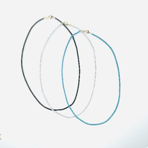 High Quality Enamel dipped Cable Chain Necklaces. black necklace, white necklace, turquoise necklace. lobster clasp closure. Lucky Birds Boutique's Valerie Collection 