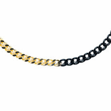 Load image into Gallery viewer, Half n' half curb chain necklaces. Unique Black and gold necklace. High quality enamel. Lucky Birds Boutique. The Valerie Collection.