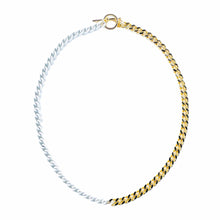 Load image into Gallery viewer, Half n' half curb chain necklaces. Unique White and gold necklace. Lucky Birds Boutique. The Valerie Collection.