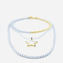 Load image into Gallery viewer, Lucky Birds Boutique's Valerie Collection- High Quality enamel dipped necklace collection. Long white cable chain necklace, ball chain necklace with vintage star pendant, 18K gold plated curb chain necklace 1/2 dipped in white enamel.