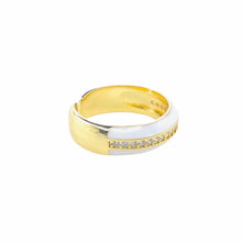 Load image into Gallery viewer, Side View-White candy ring with thin band of cubic zirconia for added bling. adjustable ring. Women's ring. plated with gold ring. Lucky Birds Boutique. The Valerie Collection.