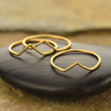 Load image into Gallery viewer, Handmade Chevron Stacking Rings - 24K Gold plated V ring over sterling silver. Beautiful on it's own, or, stack multiples for an even more interesting look! Boho Rings. Spiritual jewelry. Simple chevron ring. silver chevron ring. 24k gold plated chevron ring. Stacking Rings. The Gypsy Collection - Lucky Birds Boutique