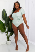 Load image into Gallery viewer, Marina West Swim Salty Air Puff Sleeve One-Piece in Sage
