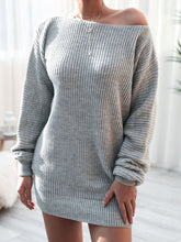 Load image into Gallery viewer, Rib-Knit Balloon Sleeve Boat Neck Sweater Dress
