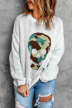 Load image into Gallery viewer, Woven Right Skull Graphic Drop Shoulder Sweater

