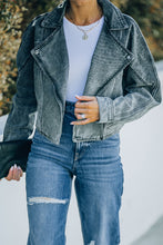 Load image into Gallery viewer, Acid Wash Lapel Collar Cropped Denim Jacket
