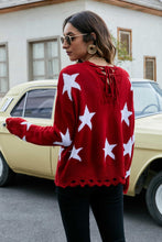 Load image into Gallery viewer, Star Pattern Lace-Up Drop Shoulder Sweater
