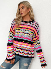 Load image into Gallery viewer, Rainbow Stripe Openwork Flare Sleeve Knit Top
