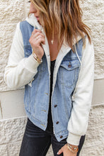 Load image into Gallery viewer, Two-Tone Spliced Denim Sherpa Hooded Jacket
