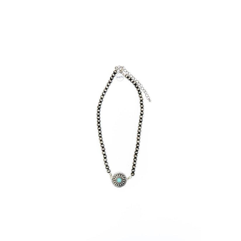 Choker Necklace With Turquoise Concho Pendant