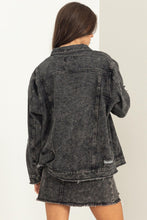 Load image into Gallery viewer, HYFVE Tess Distressed Denim Jacket in Black Denim
