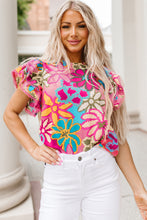 Load image into Gallery viewer, Floral Print Round Neck Flutter Sleeve Blouse
