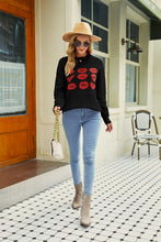Load image into Gallery viewer, Woven Right Lip Graphic Slit Dropped Shoulder Sweater
