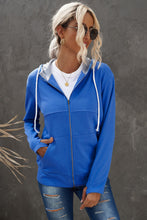 Load image into Gallery viewer, Zip Up Thumbhole Sleeve Hooded Jacket with Pockets
