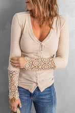 Load image into Gallery viewer, Spliced Lace Sleeve Ribbed Top
