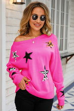 Load image into Gallery viewer, Star Pattern Round Neck Dropped Shoulder Sweater
