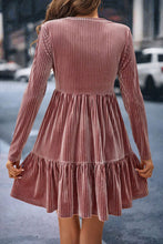 Load image into Gallery viewer, Ribbed Round Neck Ruffle Hem Mini Dress
