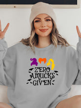 Load image into Gallery viewer, Full Size Round Neck Long Sleeve ZERO AMUCKS GIVEN Graphic Sweatshirt
