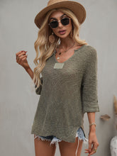 Load image into Gallery viewer, Notched Side Slit Drop Shoulder Sweater
