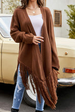 Load image into Gallery viewer, Double Take Fringe Hem Open Front Ribbed Trim Cardigan
