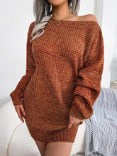 Load image into Gallery viewer, Heathered Boat Neck Lantern Sleeve Sweater Dress
