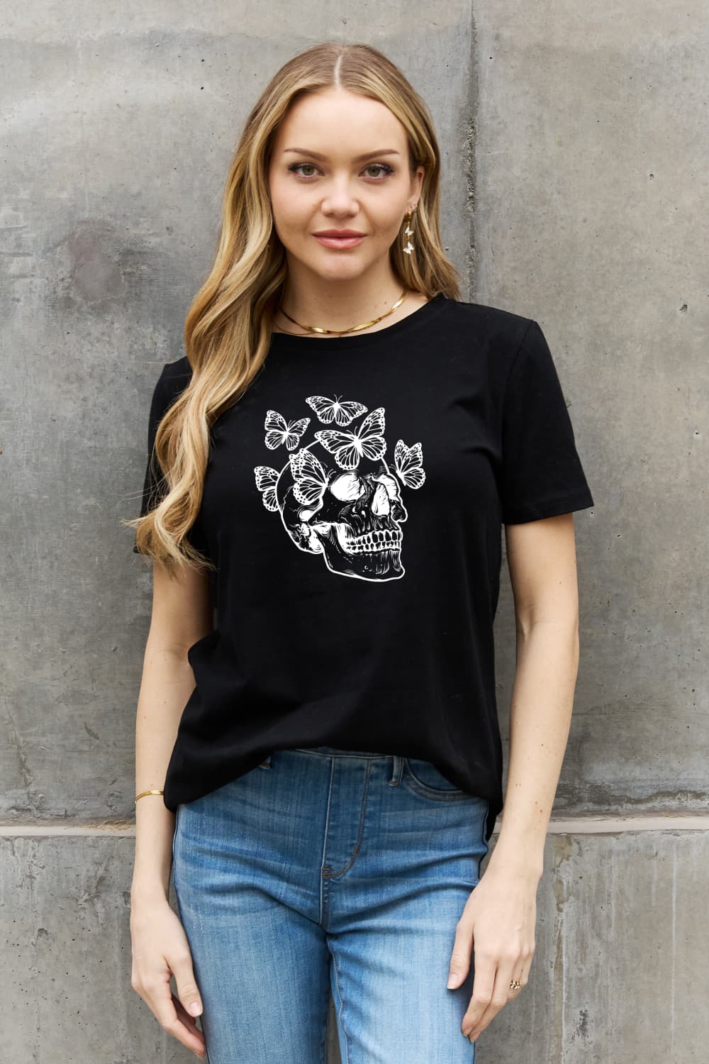 Simply Love Full Size Butterfly Skull Graphic Cotton Tee