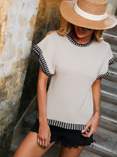 Load image into Gallery viewer, Contrast Round Neck Short Sleeve Knit Top
