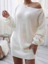 Load image into Gallery viewer, Rib-Knit Balloon Sleeve Boat Neck Sweater Dress
