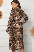 Load image into Gallery viewer, Plus Size Leopard Belted Surplice Wrap Dress
