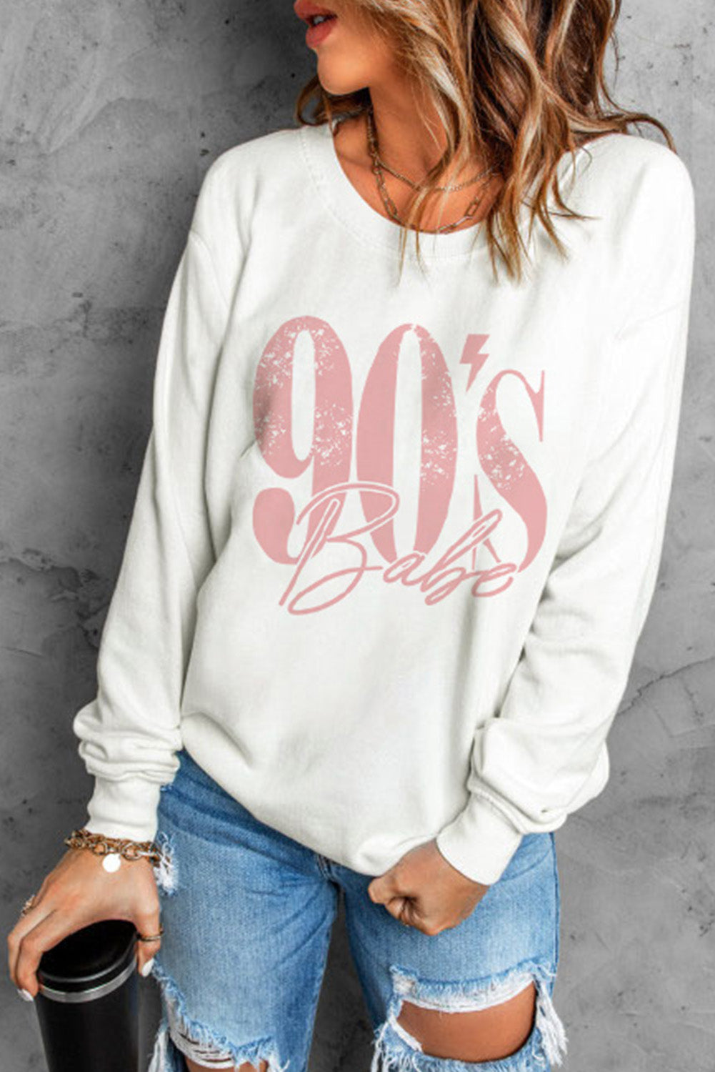 90's BABE Graphic Dropped Shoulder Sweatshirt