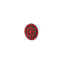 Load image into Gallery viewer, Adjustable red cluster ring. Spice up your accessories with this western style statement ring in chile red. This versatile ring fits most fingers. Western ring. Red Rings. Red Statement Rings. Women&#39;s Ring. Trending Jewelry. The Jolene Collection - Lucky Birds Boutique
