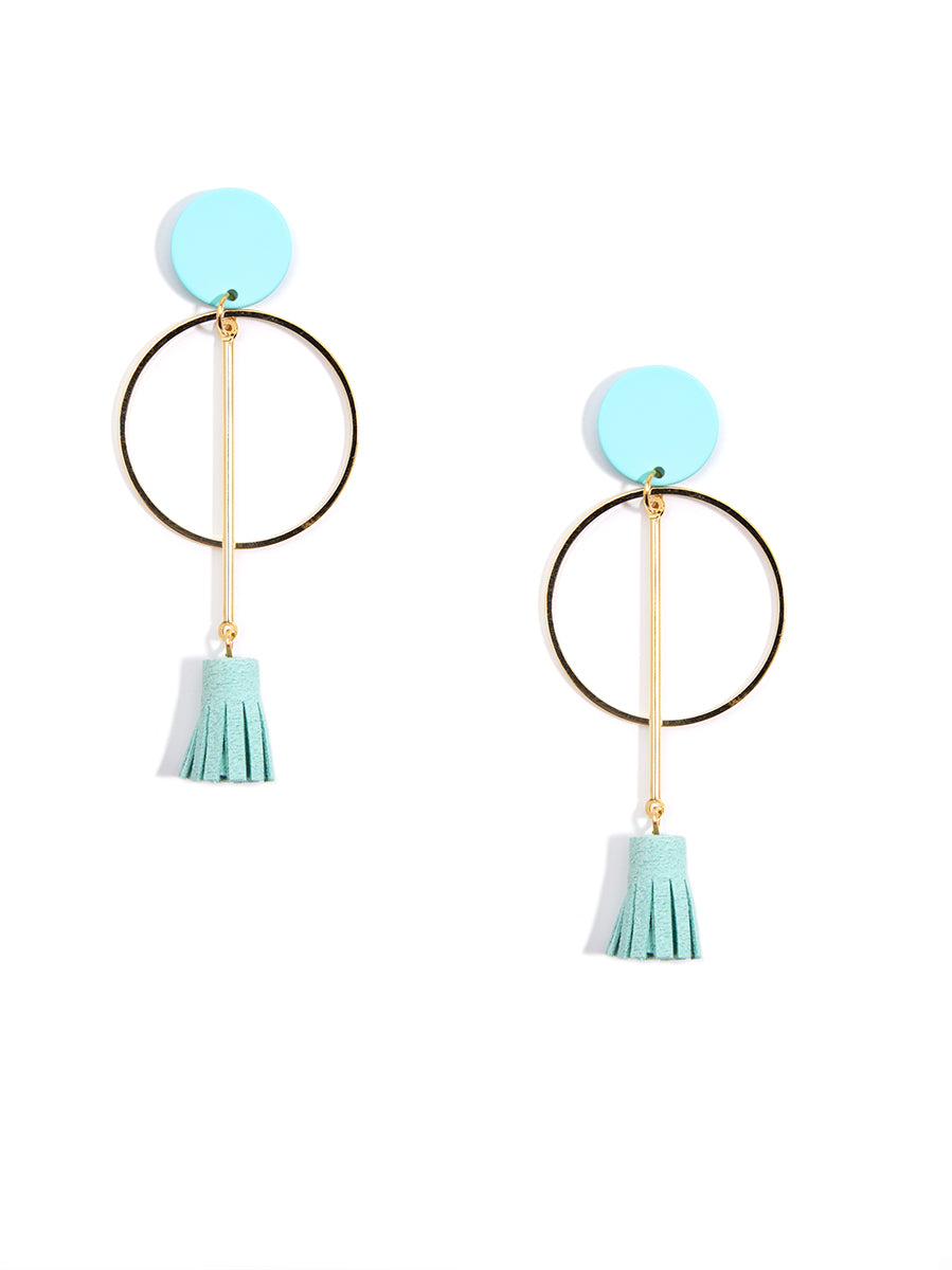 Drop Earring - small circle and suede tassel