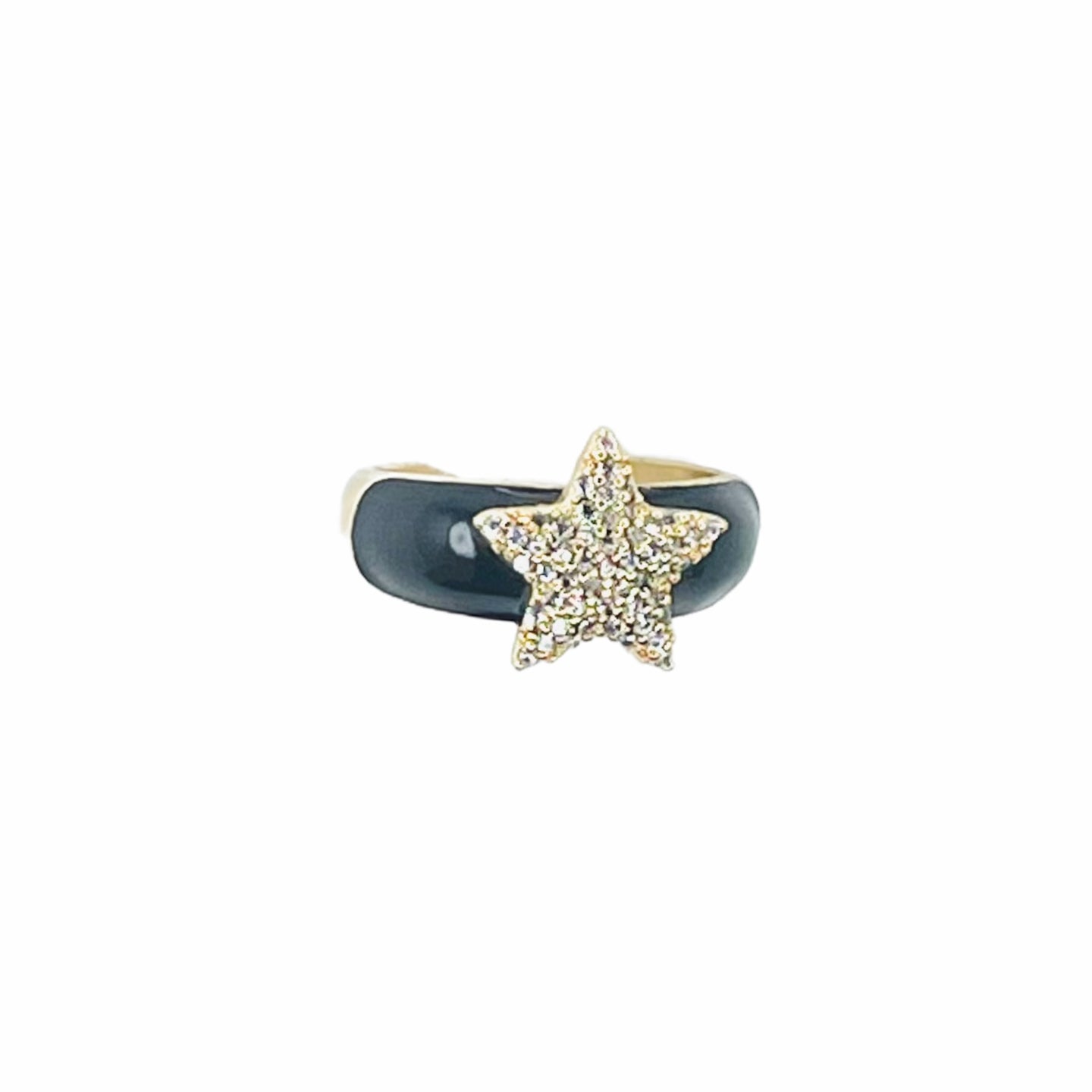 Front View - Black candy star ring. Lucky Birds- The Valerie Collection. 