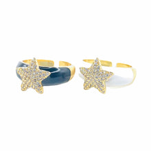Load image into Gallery viewer, Black candy star ring and white candy star ring. plated with gold ring. Lucky Birds- The Valerie Collection. 
