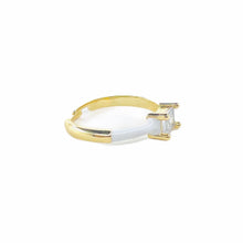 Load image into Gallery viewer, White candy ring- Side view, close up. Gold plated rings dipped in high-grade enamel. Rectangular cut CZ centered. Adjustable closure. Lucky Birds - The Valerie Collection. 
