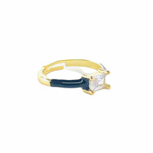Load image into Gallery viewer, White candy ring- Side view, close up. Gold plated rings dipped in high-grade enamel. Rectangular cut CZ centered. Adjustable closure. Lucky Birds - The Valerie Collection.
