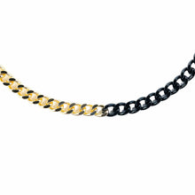Load image into Gallery viewer, Half n&#39; half curb chain necklaces. Unique Black and gold necklace. High quality enamel. Lucky Birds Boutique. The Valerie Collection.
