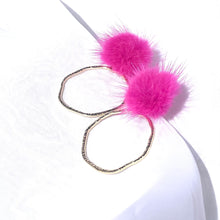 Load image into Gallery viewer, Hot Pink Powder Puff Hoops
