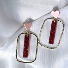 Load image into Gallery viewer, Lipstick Red Rectangle Hoops
