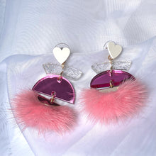 Load image into Gallery viewer, Pink Puff Tassel Drop Earrings
