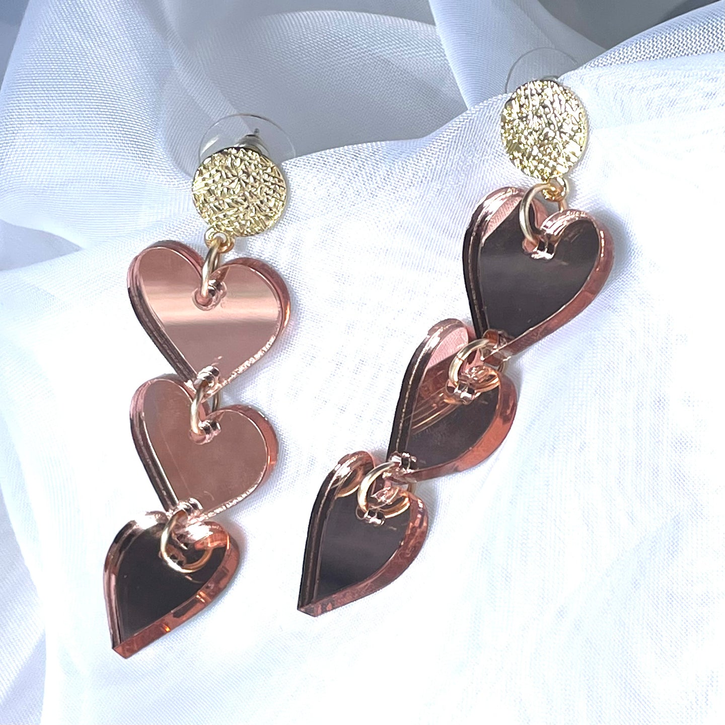 Rose Gold - Acrylic Heart Drop Earrings
