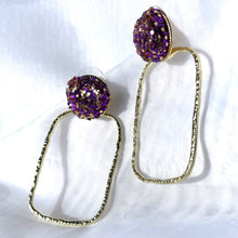 Load image into Gallery viewer, Purple &amp; Gold Glitter Gum Drop Hoops
