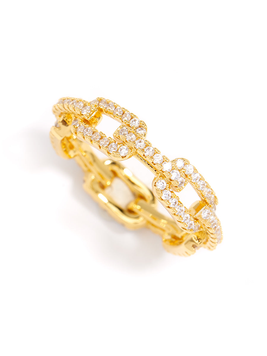 Gold Link Ring with Crystal Embellishment