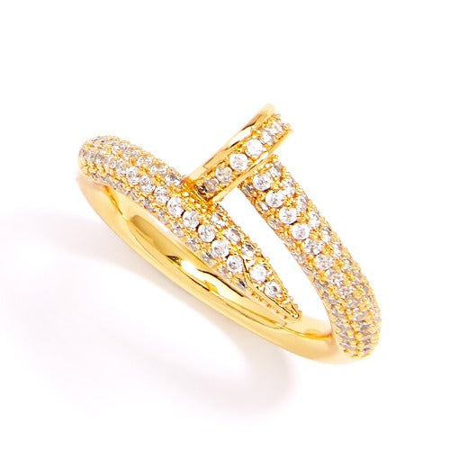 Gold Nail Ring with Pave Crystals