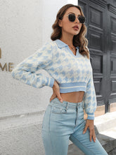 Load image into Gallery viewer, Houndstooth Johnny Collar Cropped Sweater
